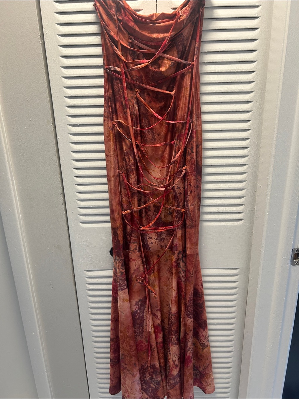 Fashion Nova Rust Red and Burnt Orange Maxi Dress with Laced Back